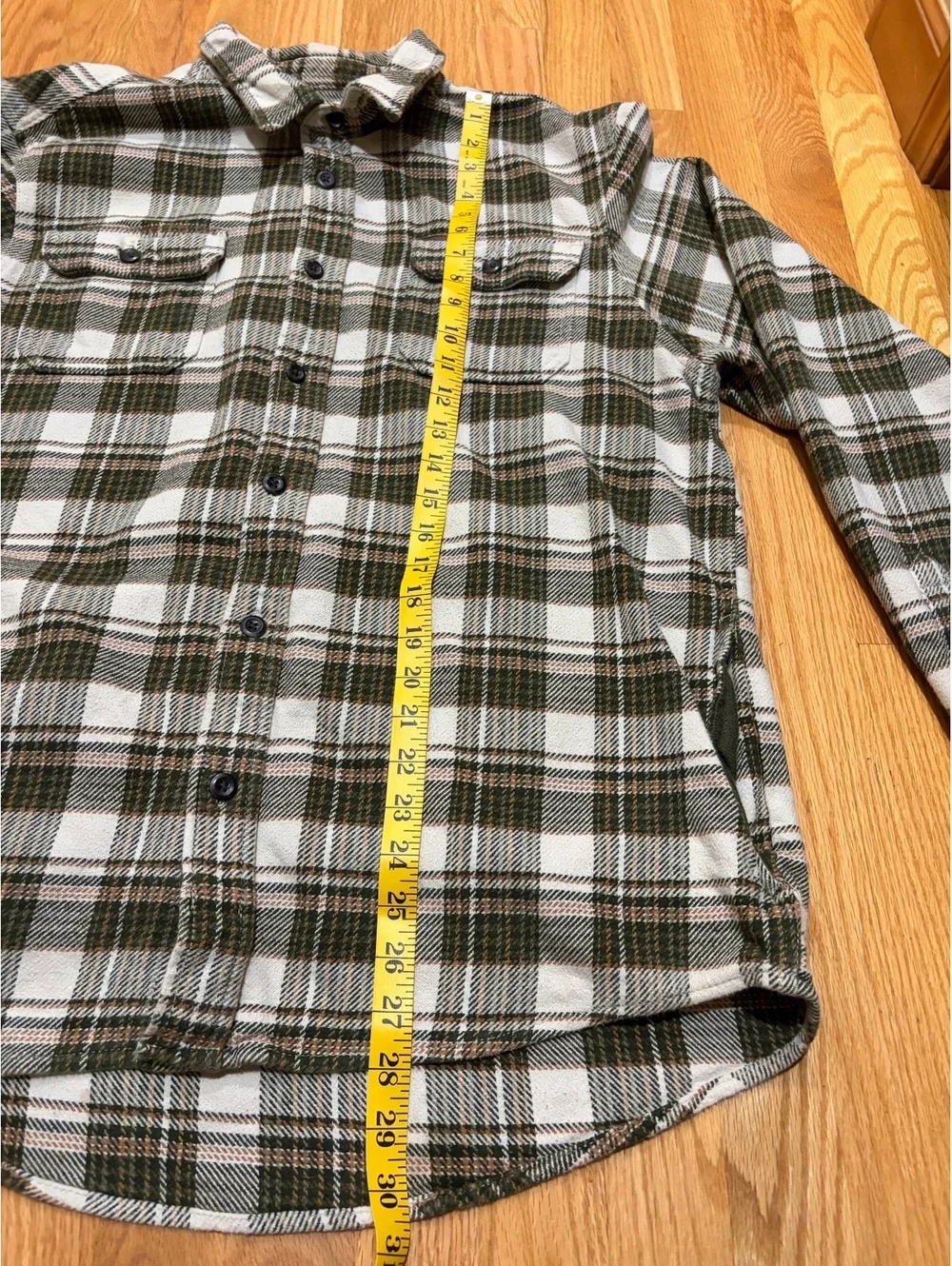 Men's Orvis Heavyweight Flannel Shirt/Shacket plaid green cream XL pockets